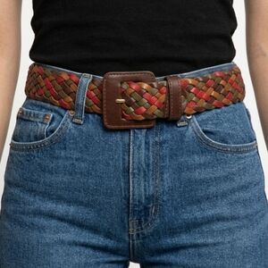 Braided Faux Leather Belt Vegan Woven Multi Autumn Colours Red Brown Green